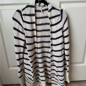 Free People Cream and Blue Striped Cardigan